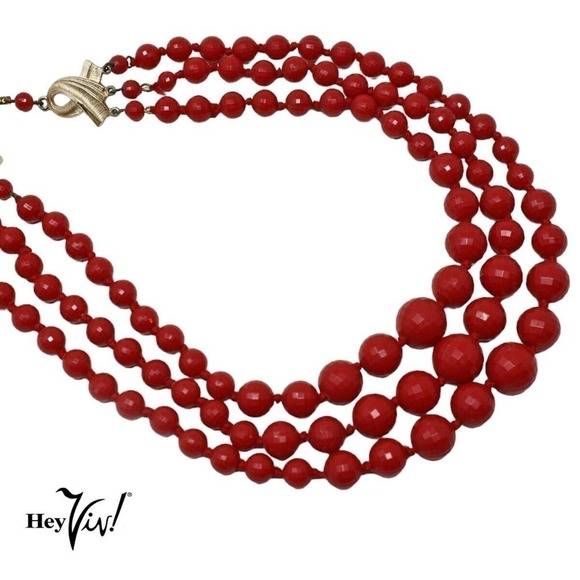 Vintage Triple Strand Red Faceted Graduated Beads W Germany 15" Choker - Hey Viv - Picture 4 of 6